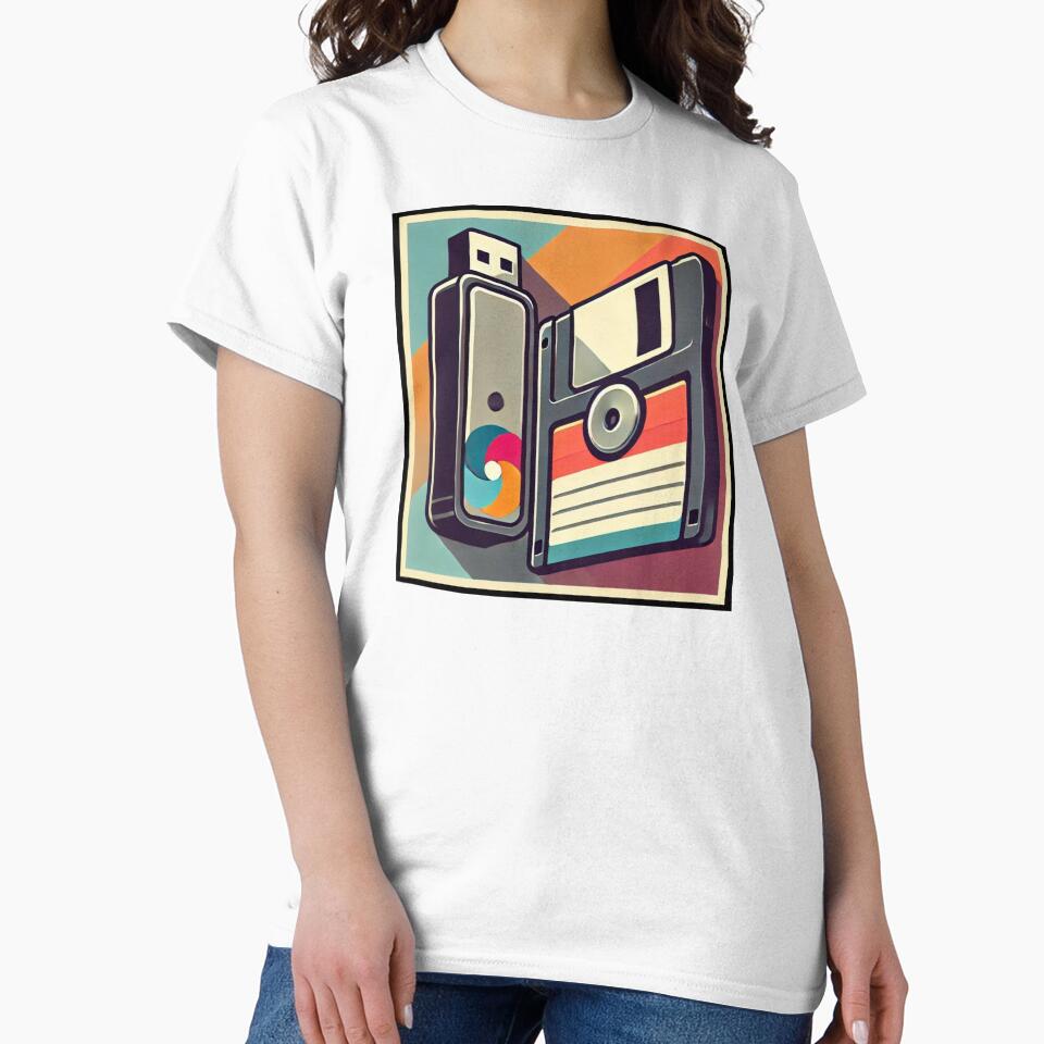 Retro Tech Revolution: Floppy Disk and USB Flash Drive Art Classic T-Shirt